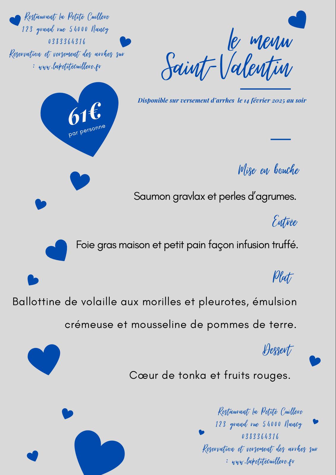 Menu St Valentin 2025